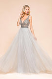 Charming V-Neck Tulle Long Prom Dress With Crystals On Sale