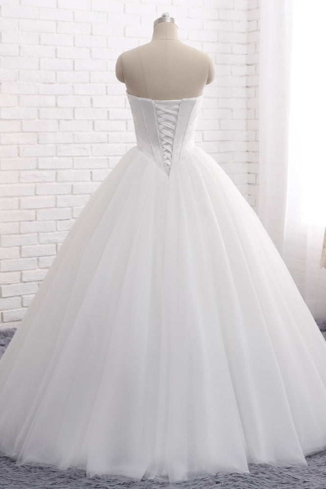 Chic Ball Gown Strapless White Tulle Wedding Dress Sleeveless Bridal Gowns On Sale