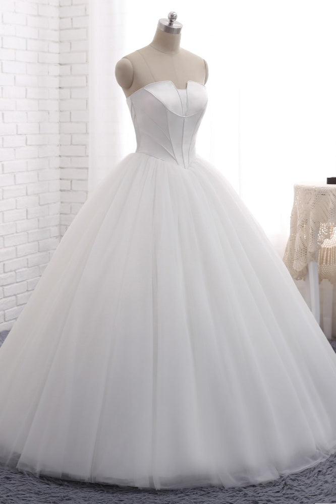 Chic Ball Gown Strapless White Tulle Wedding Dress Sleeveless Bridal Gowns On Sale