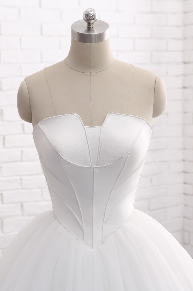 Chic Ball Gown Strapless White Tulle Wedding Dress Sleeveless Bridal Gowns On Sale
