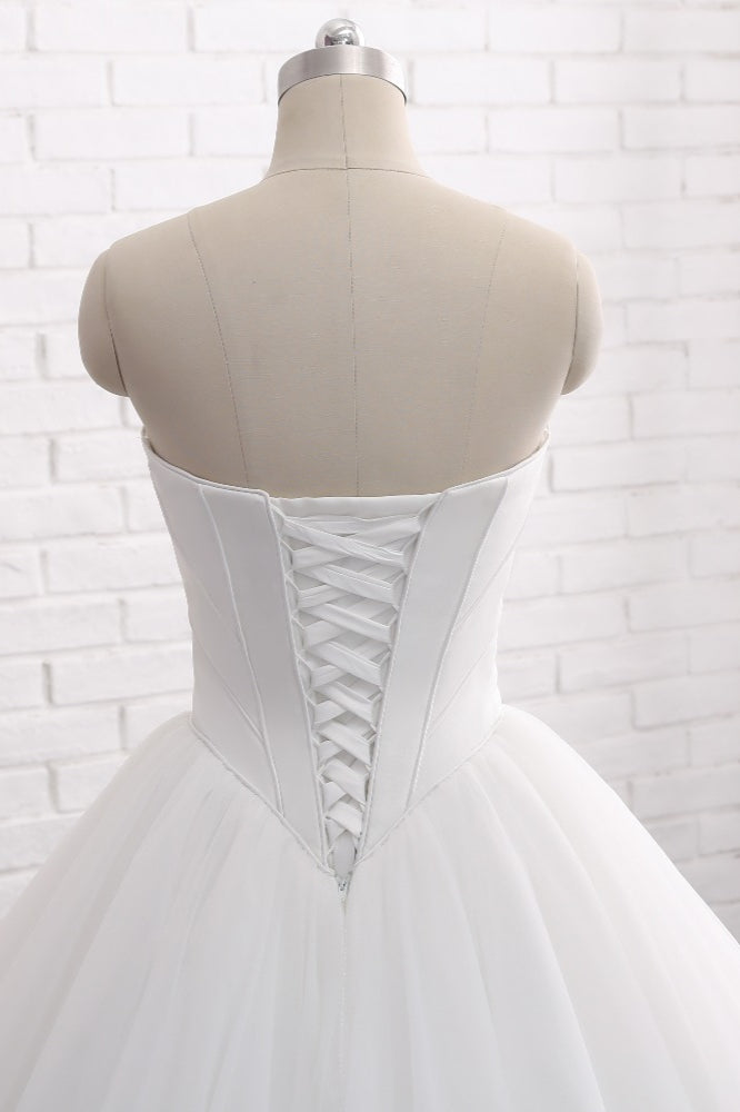Chic Ball Gown Strapless White Tulle Wedding Dress Sleeveless Bridal Gowns On Sale