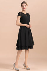 Chic Black Cap Sleeve Mother of Bride Dress Chiffon Short Wedding Party Gowns