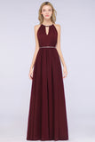 Chic Burgundy Halter Long Backless Bridesmaid Dress with Beadings