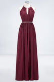 Chic Burgundy Halter Long Backless Bridesmaid Dress with Beadings