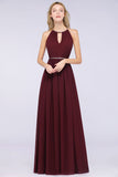 Chic Burgundy Halter Long Backless Bridesmaid Dress with Beadings