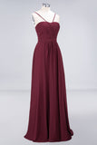 Chic Burgundy Sweetheart Long Bridesmaid Dress With Spaghetti-Straps