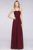 Chic Burgundy Sweetheart Long Bridesmaid Dress With Spaghetti-Straps
