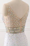 Chic Chiffon V-Neck Rhinestones Prom Dresses with Front Slit On Sale
