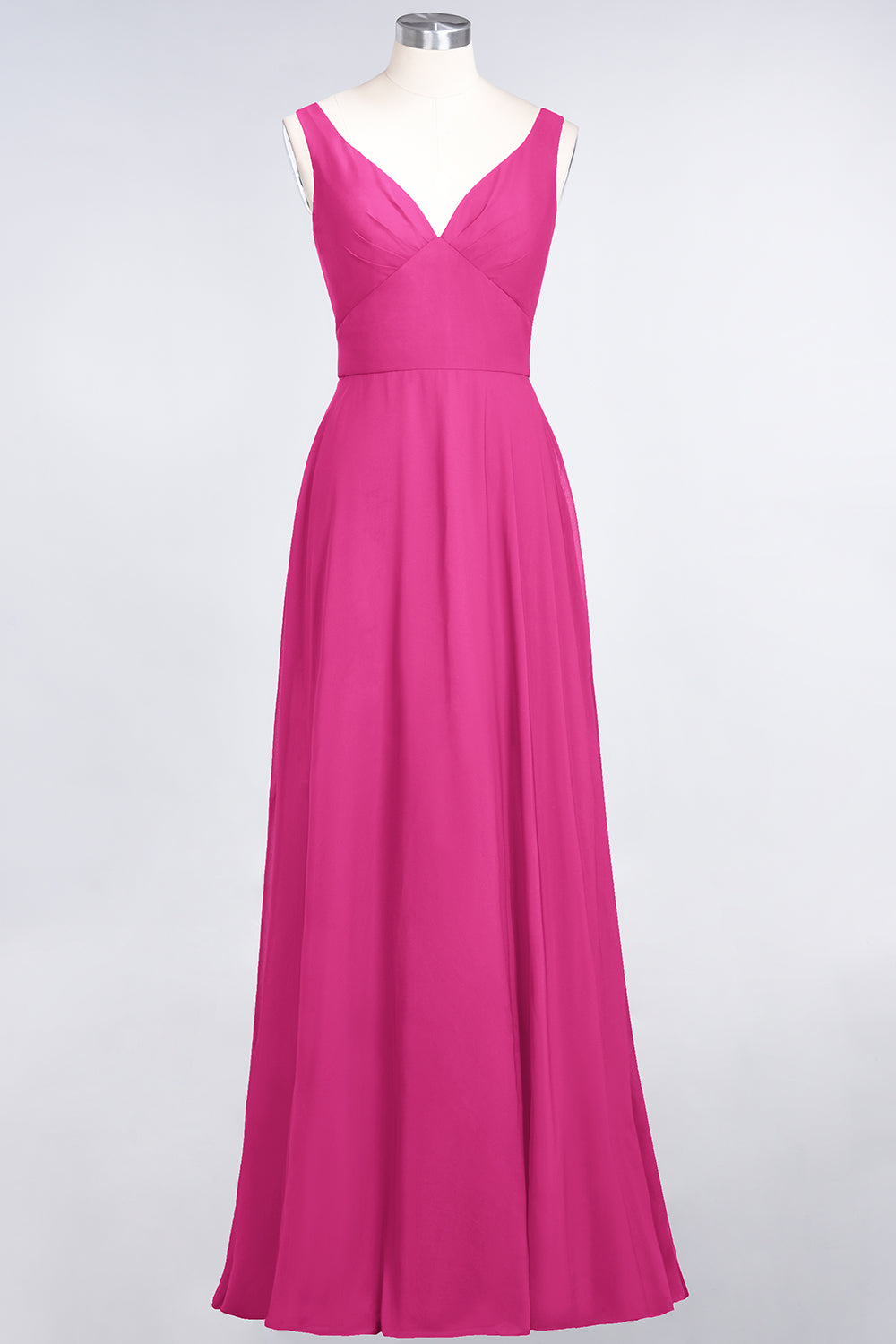 Chic Chiffon V-Neck Straps Ruffle Affordable Bridesmaid Dresses with Open Back