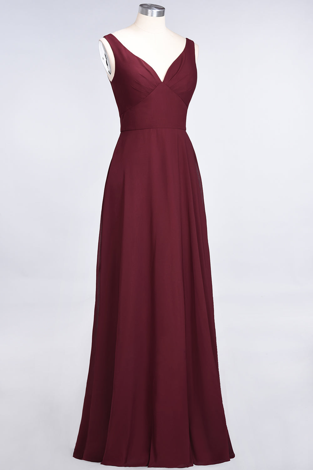 Chic Chiffon V-Neck Straps Ruffle Affordable Bridesmaid Dresses with Open Back