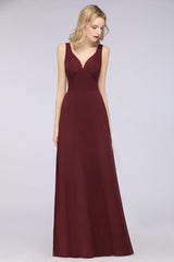 Chic Chiffon V-Neck Straps Ruffle Affordable Bridesmaid Dresses with Open Back