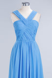 Chic Crisscross Ocean Blue Junior Bridesmaid Dresses Affordable Chiffon Ruffle Maid of Honor Dresses