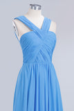 Chic Crisscross Ocean Blue Junior Bridesmaid Dresses Affordable Chiffon Ruffle Maid of Honor Dresses