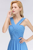 Chic Crisscross Ocean Blue Junior Bridesmaid Dresses Affordable Chiffon Ruffle Maid of Honor Dresses