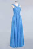 Chic Crisscross Ocean Blue Junior Bridesmaid Dresses Affordable Chiffon Ruffle Maid of Honor Dresses