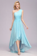 Chic Hi-Lo One Shoulder Ruffle Affordable Bridesmaid Dress Affordable