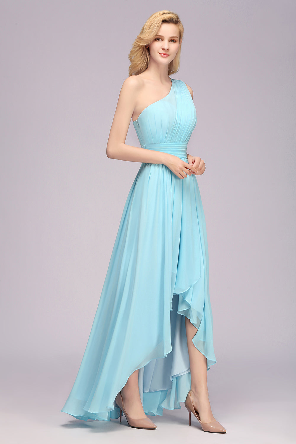 Chic Hi-Lo One Shoulder Ruffle Affordable Bridesmaid Dress Affordable