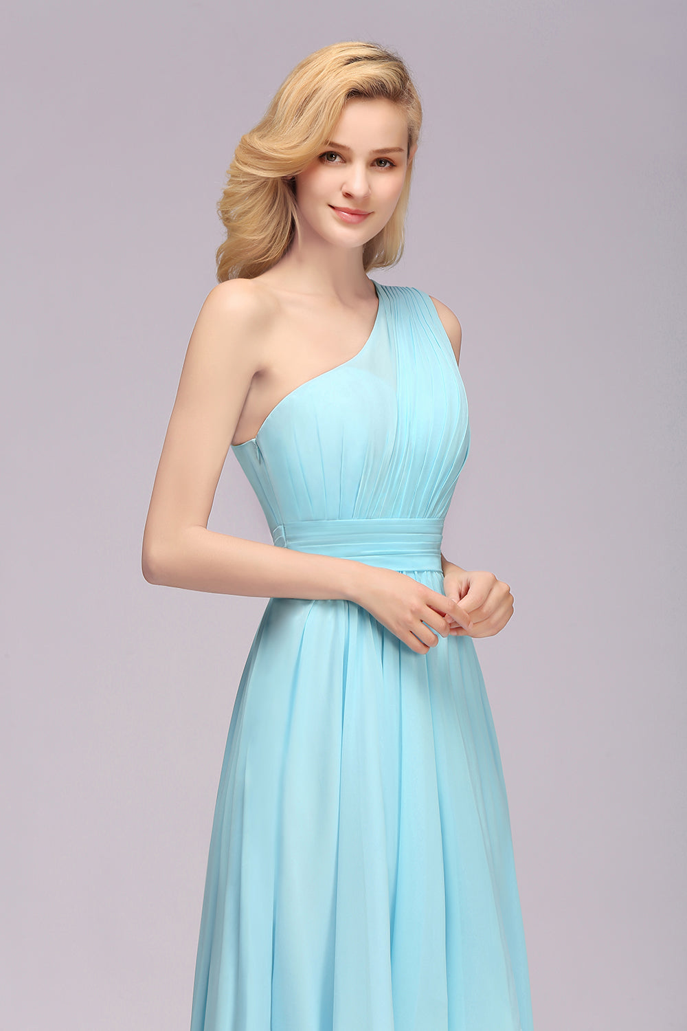 Chic Hi-Lo One Shoulder Ruffle Affordable Bridesmaid Dress Affordable
