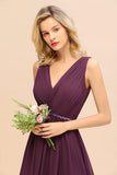 Chic Hi-Lo V Neck Ruffle Bridesmaid Dress with Beading Sash