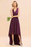 Chic Hi-Lo V Neck Ruffle Bridesmaid Dress with Beading Sash