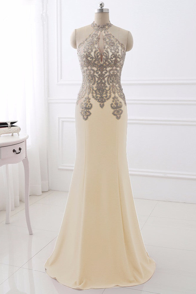 Chic High-Neck Sleeveless Black Mermaid Prom Dresses with Appliques Beadings