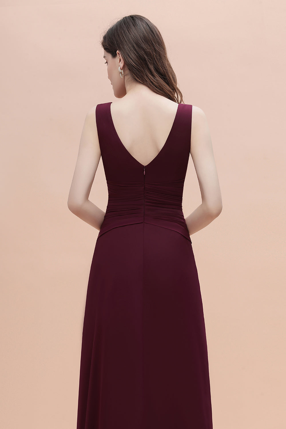 Chic Jewel Cabernet Chiffon Ruffles Bridesmaid Dress with Slit On Sale