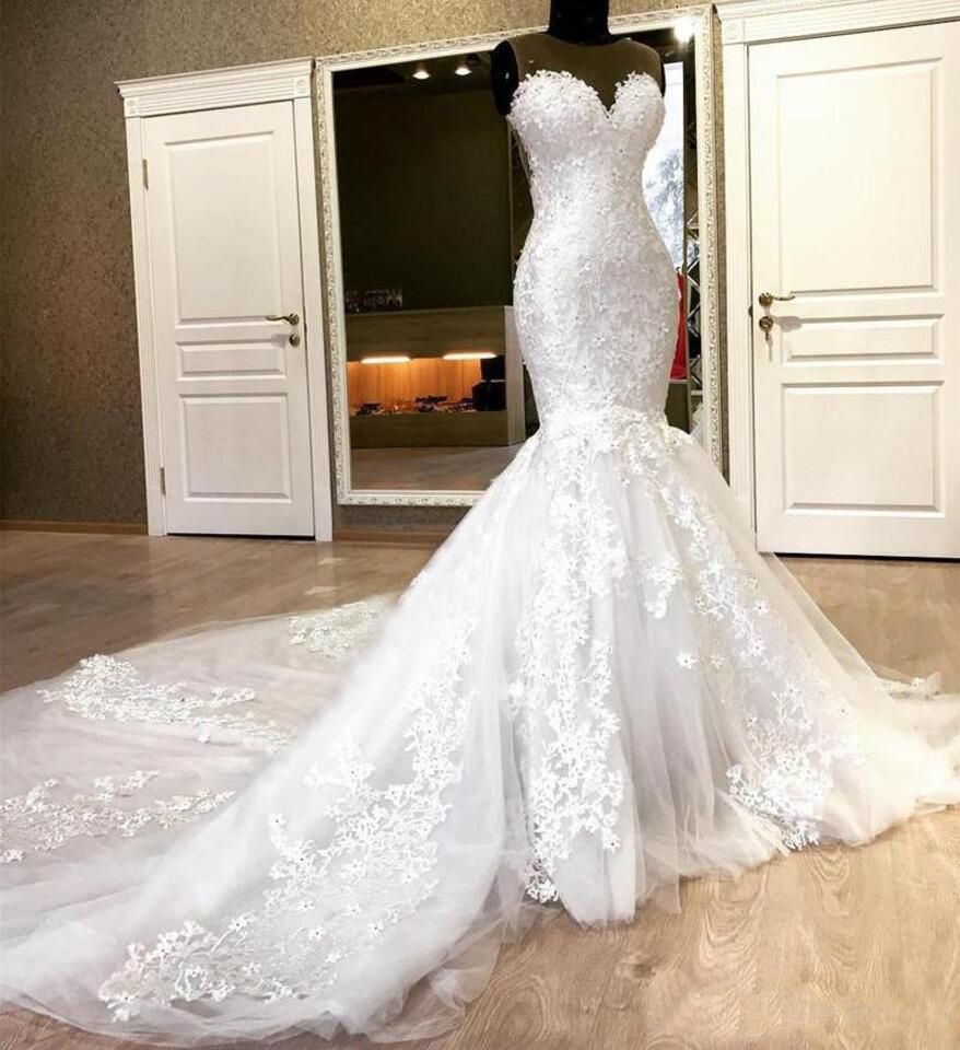 Chic Jewel Sleeveless White Wedding Dresses With Appliques Mermaid Lac Newinlook Chic Jewel Sleeveless White Wedding Dresses With Appliques Mermaid Lac Newinlook