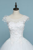 Chic Jewel Tulle Lace White Wedding Dress Sleeveless Appliques Bridal Gowns with Flowers Online