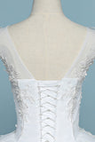 Chic Jewel Tulle Lace White Wedding Dress Sleeveless Appliques Bridal Gowns with Flowers Online