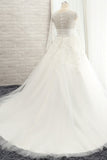 Chic Longsleeves Jewel A line Wedding Dresses White A line Tulle Bridal Gowns With Appliques Online