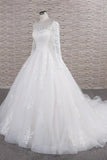 Chic Longsleeves Jewel Tulle Wedding Dresses A-line Bridal Gowns With Appliques Online