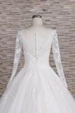 Chic Longsleeves Jewel Tulle Wedding Dresses A-line Bridal Gowns With Appliques Online