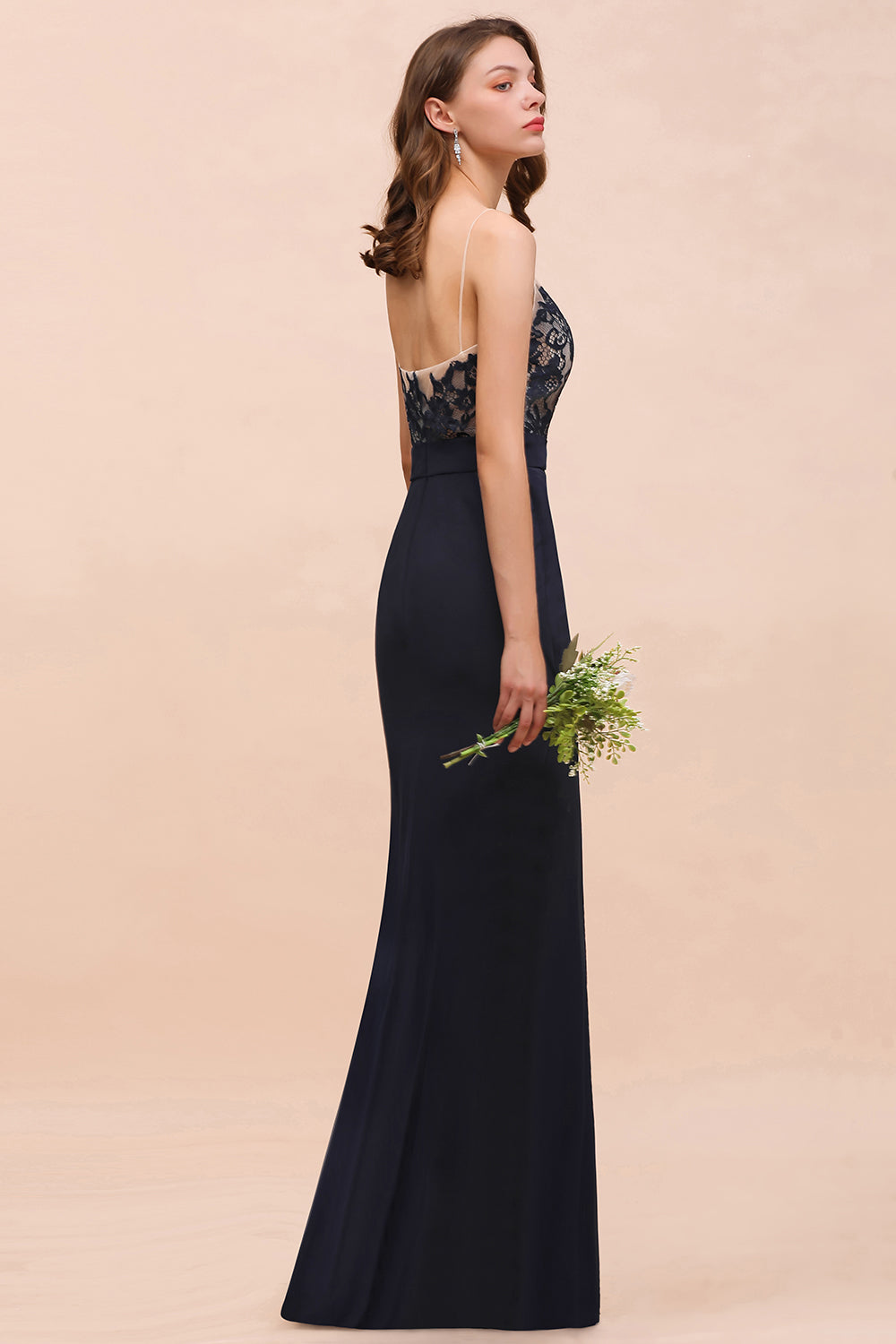 Chic Mermaid Chiffon Lace Affordable Bridesmaid Dress with Spaghetti Straps