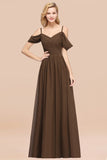 Chic Off-the-shoulder Burgundy Bridesmaid Dress with Spaghetti Straps