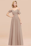 Chic Off-the-shoulder Burgundy Bridesmaid Dress with Spaghetti Straps