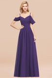 Chic Off-the-shoulder Burgundy Bridesmaid Dress with Spaghetti Straps