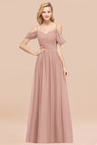 Chic Off-the-shoulder Burgundy Bridesmaid Dress with Spaghetti Straps