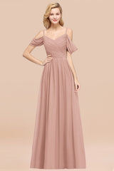 Chic Off-the-shoulder Burgundy Bridesmaid Dress with Spaghetti Straps