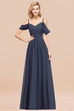 Chic Off-the-shoulder Burgundy Bridesmaid Dress with Spaghetti Straps