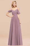 Chic Off-the-shoulder Burgundy Bridesmaid Dress with Spaghetti Straps