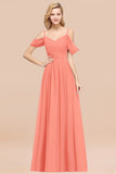 Chic Off-the-shoulder Burgundy Bridesmaid Dress with Spaghetti Straps
