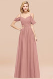 Chic Off-the-shoulder Burgundy Bridesmaid Dress with Spaghetti Straps