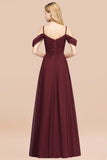 Chic Off-the-shoulder Burgundy Bridesmaid Dress with Spaghetti Straps