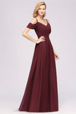 Chic Off-the-shoulder Burgundy Bridesmaid Dress with Spaghetti Straps