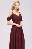 Chic Off-the-shoulder Burgundy Bridesmaid Dress with Spaghetti Straps