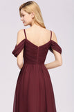 Chic Off-the-shoulder Burgundy Bridesmaid Dress with Spaghetti Straps