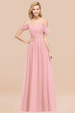 Chic Off-the-shoulder Burgundy Bridesmaid Dress with Spaghetti Straps