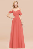 Chic Off-the-shoulder Burgundy Bridesmaid Dress with Spaghetti Straps
