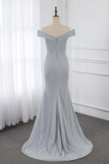 Chic Off-the-Shoulder Sleeveless Long Prom Dresses with Front Slit Online
