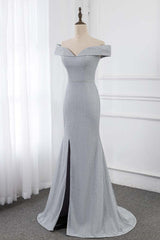 Chic Off-the-Shoulder Sleeveless Long Prom Dresses with Front Slit Online